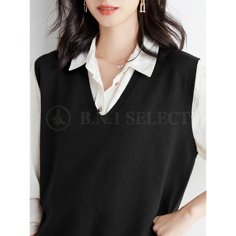 [BN1 select] knit vest ladies spring autumn Beautiful V-neck gilet tops women's clothing clothes Spring items Autumn items sweater 30s 40s 50s black
