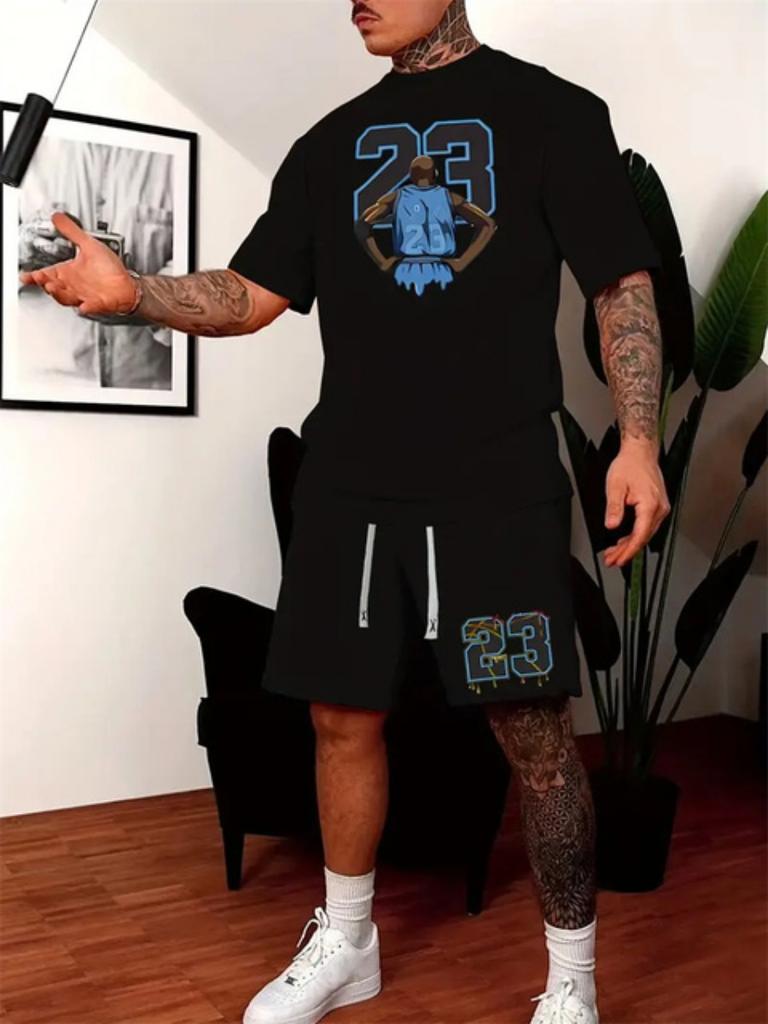 Summer Breathable Sportswear 3d Print Men's Short-Sleeved Shorts Loose T-Shirt Basketball Four Pants Casual Running Suit