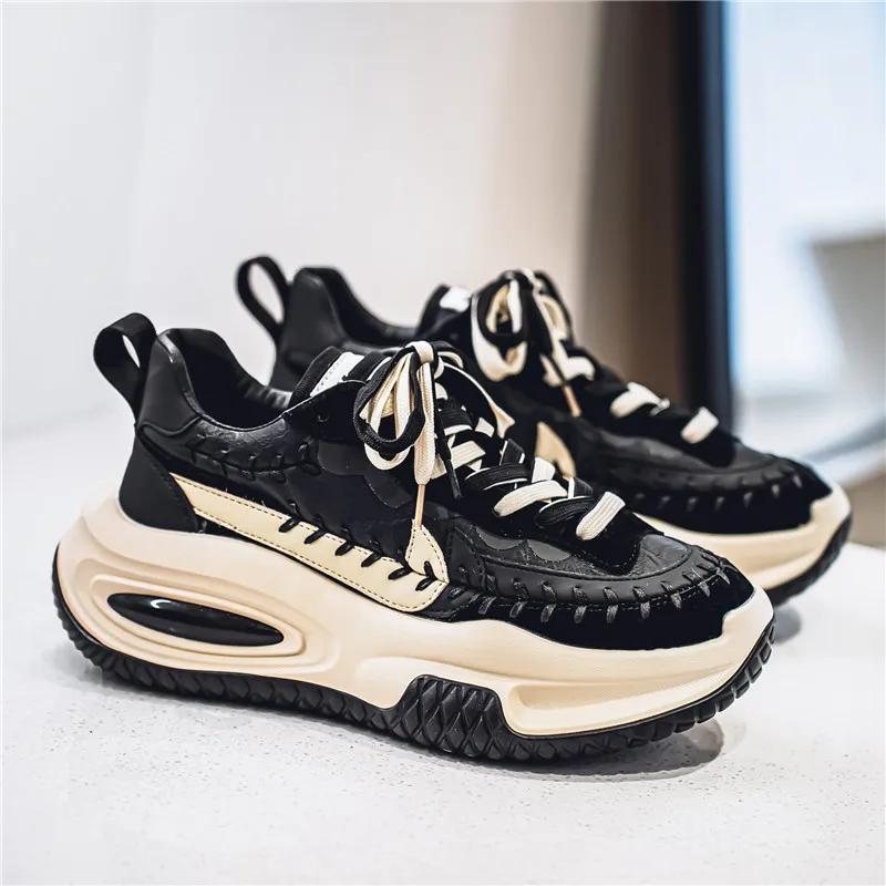 

Мужские кроссовки на толстой подошве, повседневные кроссовки для мужчин, износостойкие, для весны и осени, мягкие и удобные, модные, нескользящие 39 чёрный