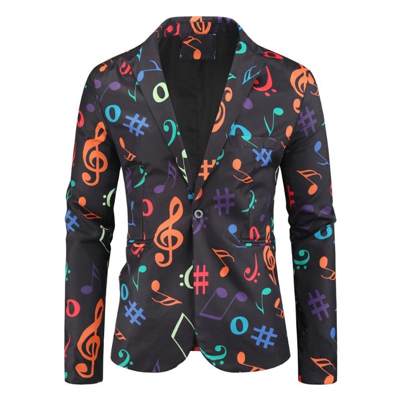 Men Fashion 3d Printed Casual Blazer Jacket Long Sleeve Outerwear