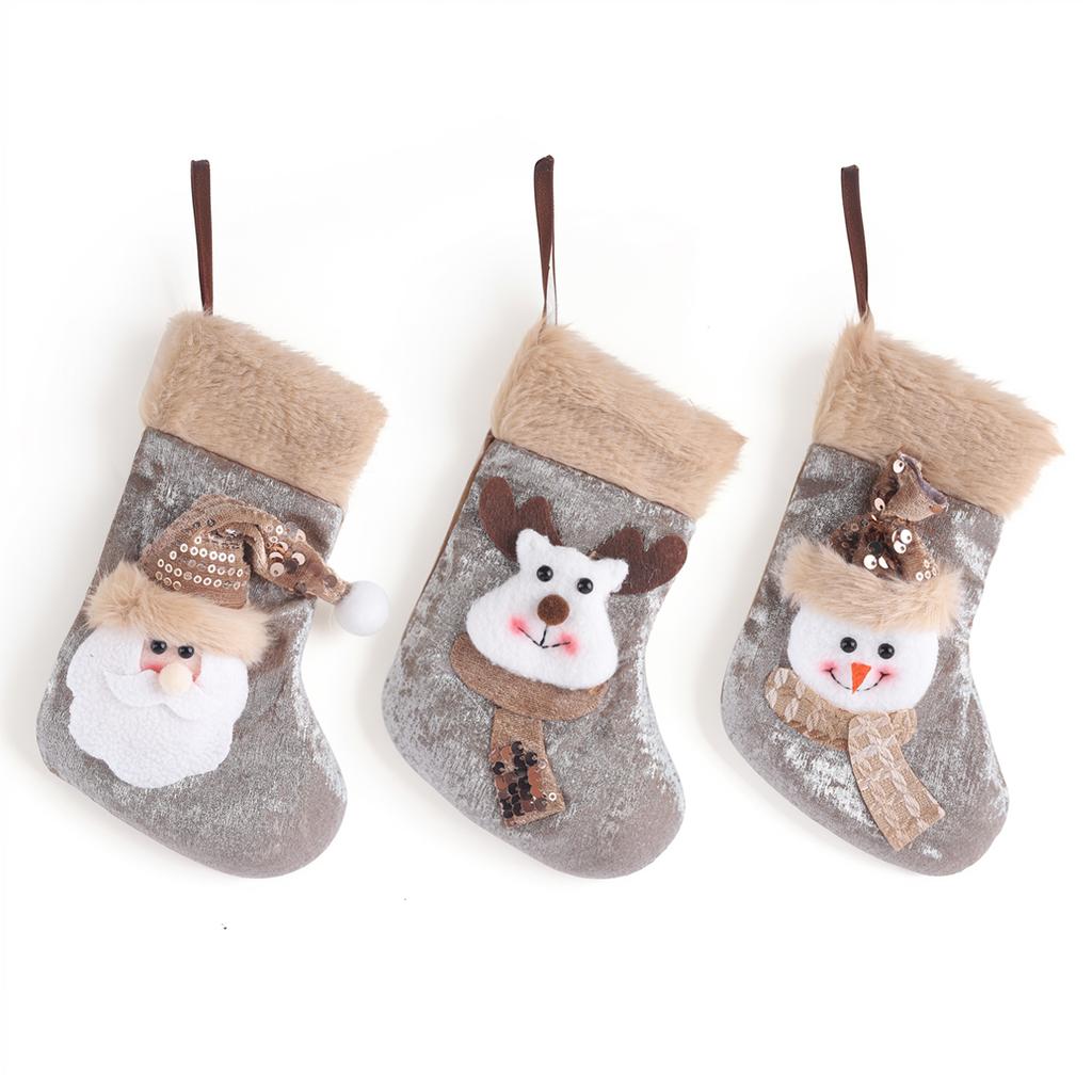 3pcs Brown Christmas Stockings Are Suitable For Use In Fireplaces,Christmas Tree Decorations And Party Supplies During Festivals