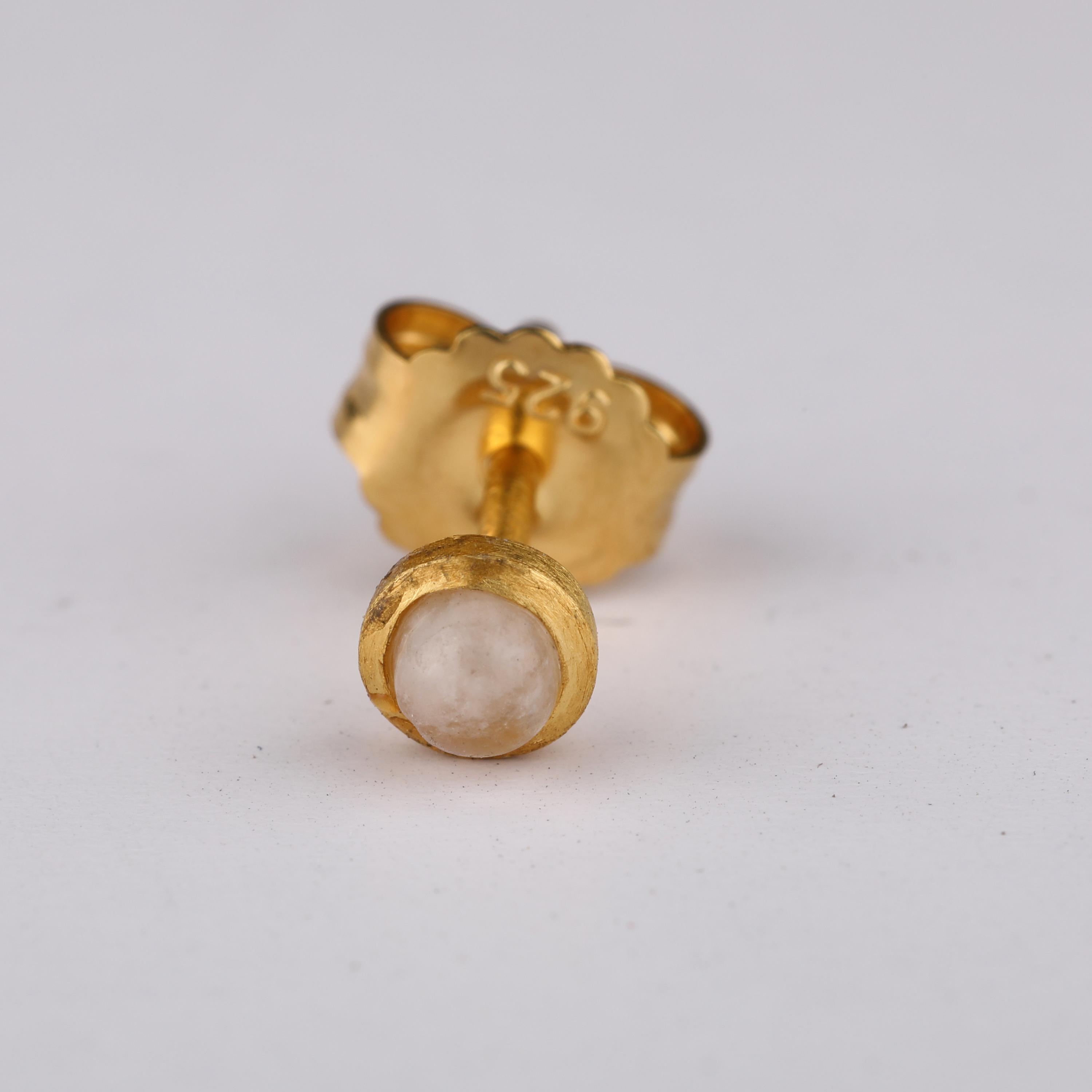 

Rainbow Moonstone Stud Earrings 925 Sterling Silver Gold Plated Matte Finish Gift for Her золотий
