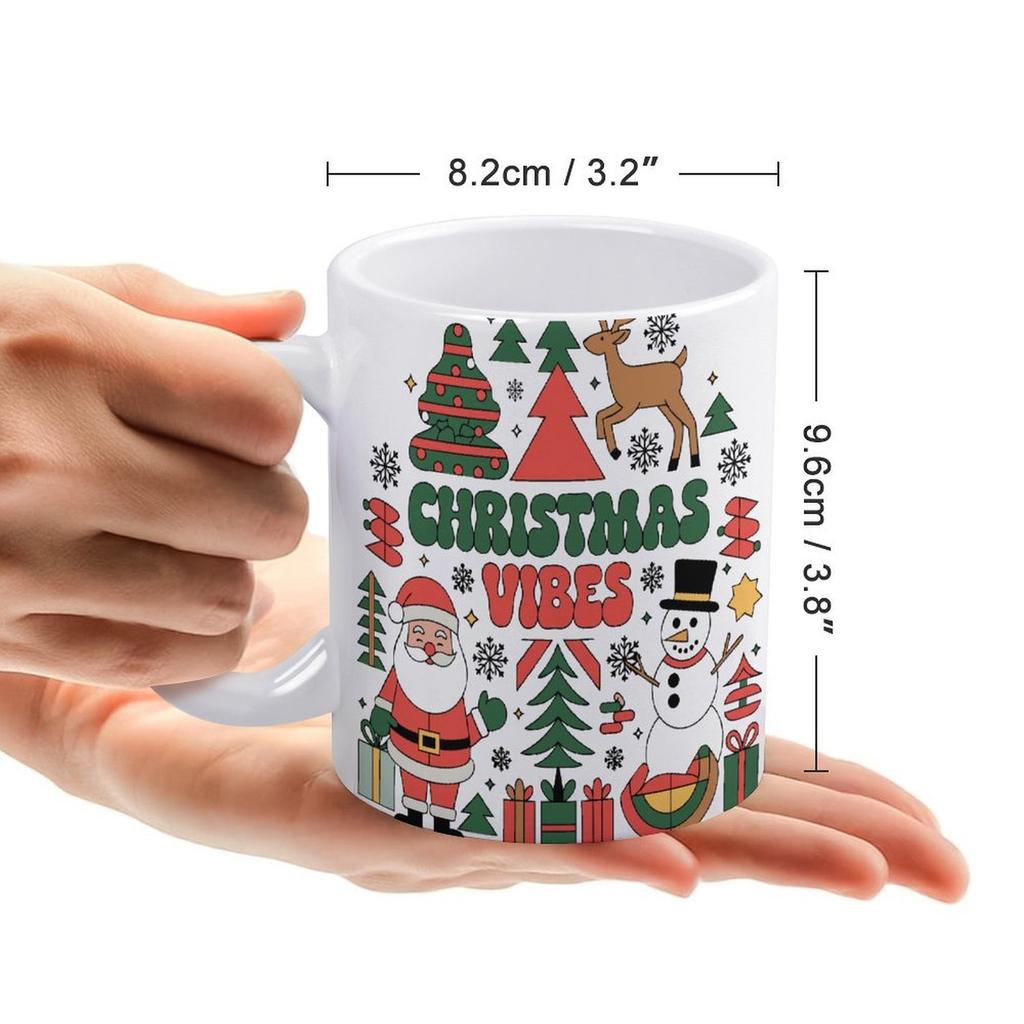 11oz White Ceramic Mug with Glossy Finish and Double-Sided Printed Area, Suitable for Coffee, Tea and Daily Beverage Enjoyment