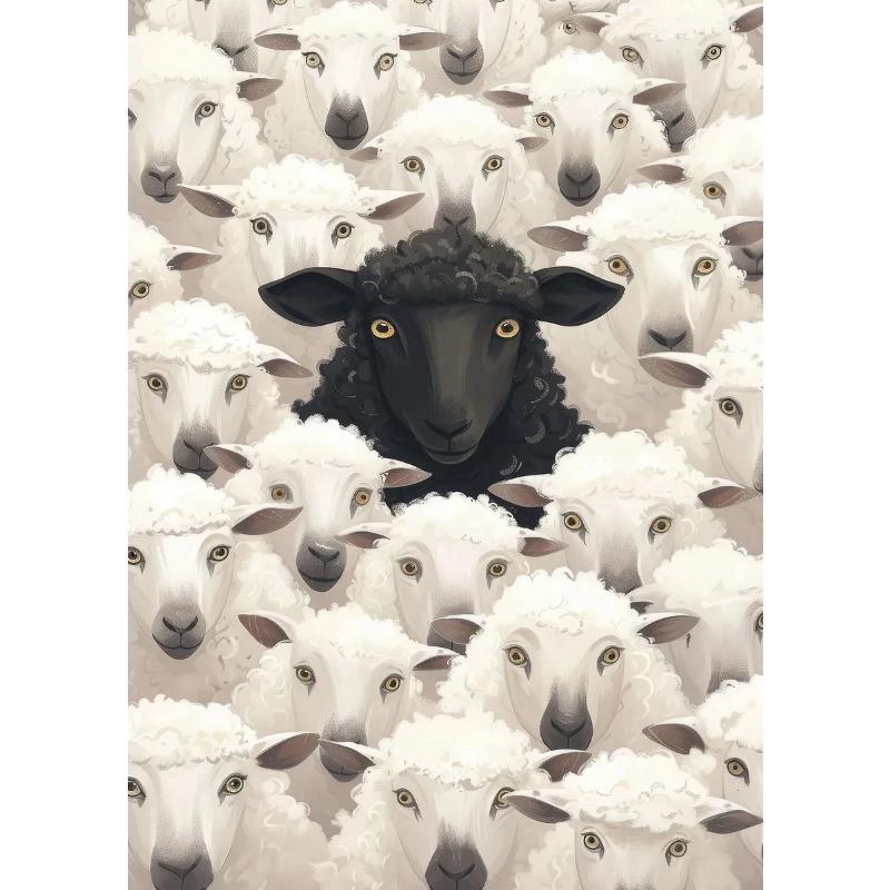 

Sheep Black Sheep White Sheep With Bow Tie Posters and Prints Canvas Painting Wall Art Pictures Home Room Modern Travel Decor 21X30CMNo Framed