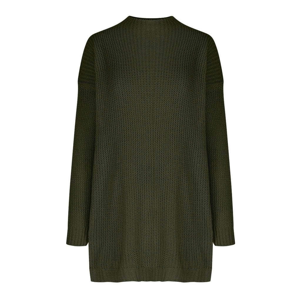 Damen Langarm Strickkleid Stehkragen Geripptes Figurbetontes Kleid Pullover Pullover Kleider