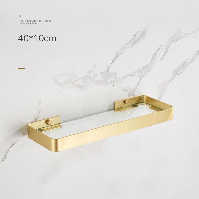 30-50CM Brushed Gold Glass Shelf  Aluminum Bathroom Storage Holder Bath Shower Shelf  Bathroom Shelf Mirror Wall Tray Towel Bar