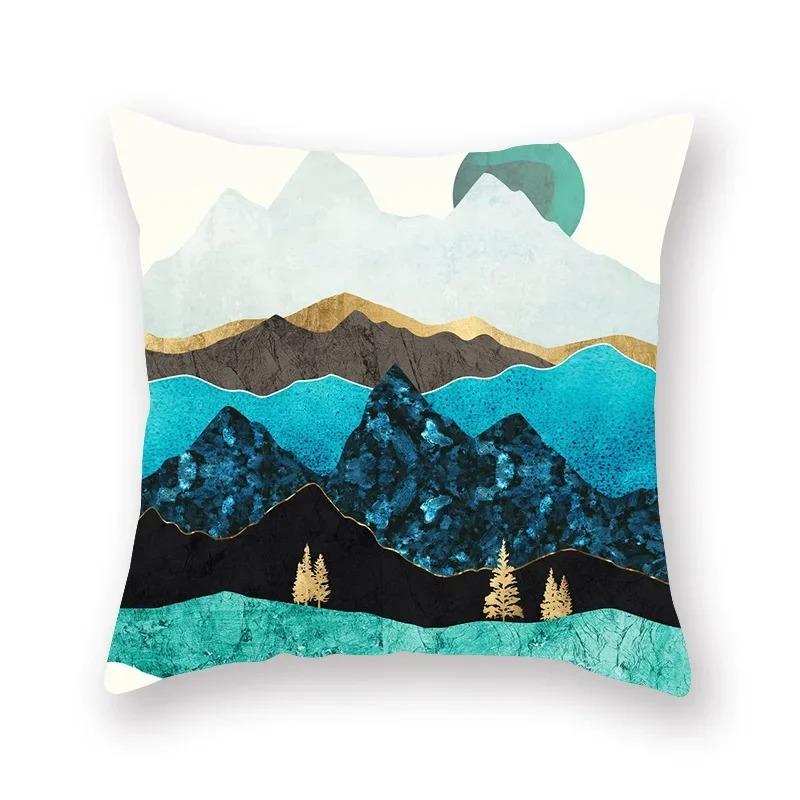Geometric Mountains Sun Moon Creative Pillowcase Decorative Pillow Home Decor Golden Mountains Cushion Cover