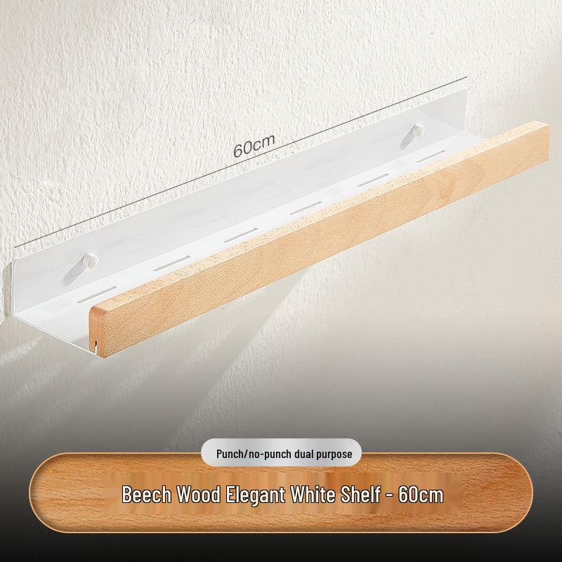 Vit Japansk Väggmonterad Massivt Trä Badrumshylla: Hålfri förvaringshylla för toalett & tvättställ