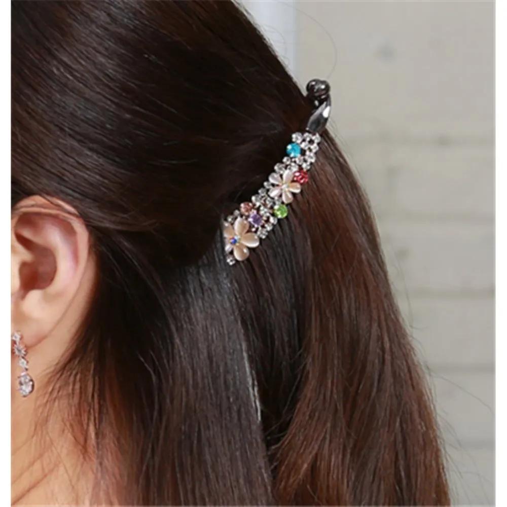 Floral hair clip, gemstone cubic zirconia hair clip, snap clip, side hair fixing point