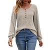 Women'S Round Neck Casual Fashion Solid Color Button Long Sleeved T-Shirt Top Top Blusa Elegante Feminina