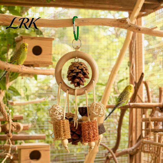 Bird Play Enrichment Toy Parrot Chew Toy, Pine Cone Corn Cob Rattan Ball Oral Health Foraging Cage Accessories for Conure Parakeet Cockatiel