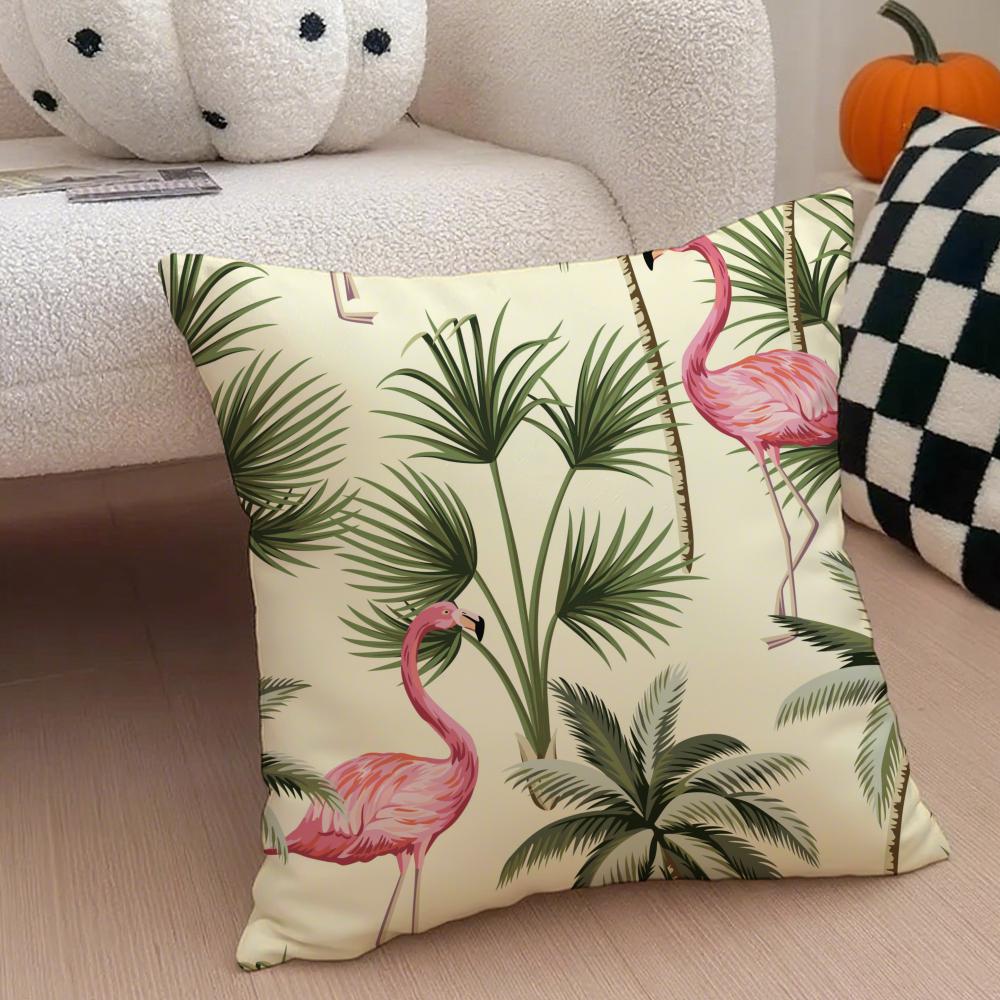 Forest Flamingo Palm Leaves Plant Pattern Art Cushion Cover Throw Pillow Cover Hidden Button Durable Polyester Chair Cushion