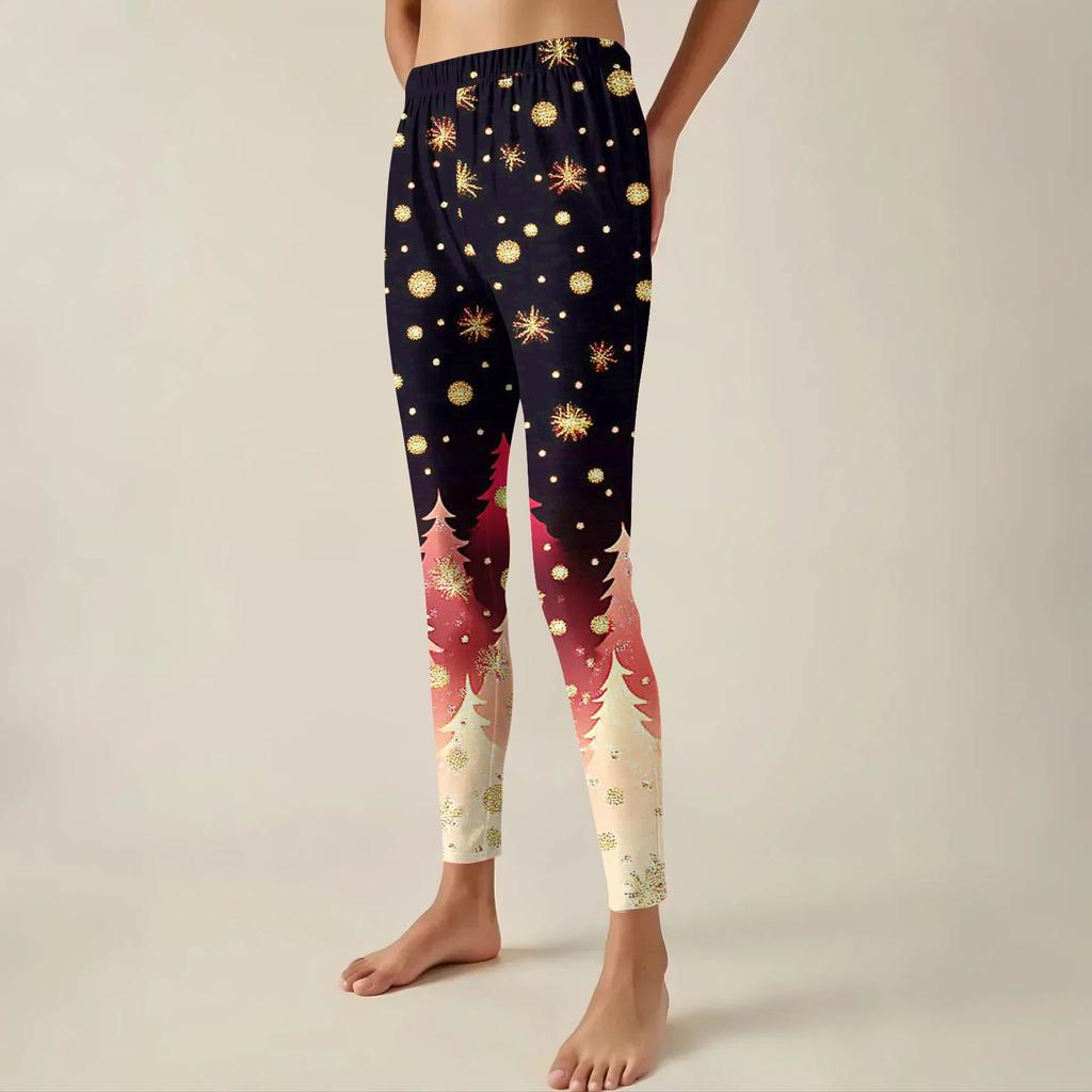 Women's Pants Christmas Printed Stretchy Soft Bottoms Casual Home Sleeping Pants