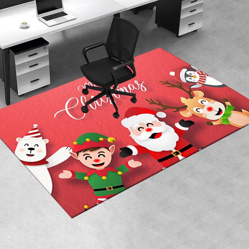 "Merry Christmas! Santa, Elves, Reindeer & Penguin Greeting Card"Office Mat Perfect for Home Decor Office Desk Chair Rugs Chair Carpet for o