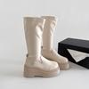 Høst Vinter Dame Knehøye Støvler Mote Komfort Mykt Skinn Plattforms hæl Lange Ankelstøvletter Trend Damesko
