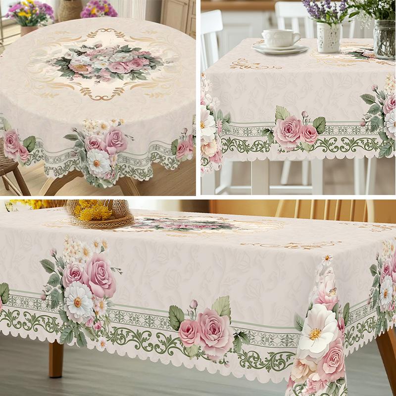 1 Stück Tischdecke mit Vintage-Muster, Wunderschöne Frühlings-Tischdecke mit süßem Hasen und goldenem Ei, Florale rechteckige Tischdecke, Dekorative Tischdecke, Küchenzubehör rect 90*140cm
