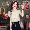 Fashion New Summer Chinese Style Short Sleeve Stand Collar Embroidery Chiffon Blouse Shirt Women Tops J388