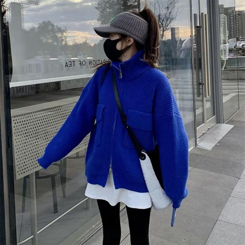 

Женский свитер-жакет, осенний новый дизайн, утолщенный, на маленькой молнии, с длинным рукавом, вязаный кардиган, тренд One Size