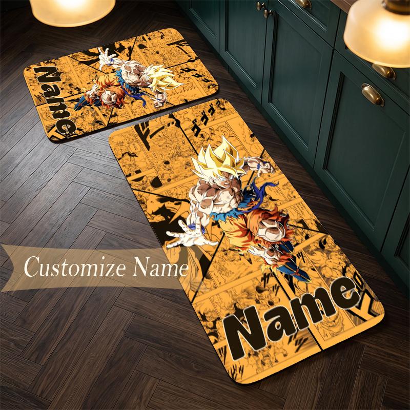 Dragon Ball (37) Personalisierbare Flanell-Küchenmatte mit Namen, weicher, rutschfester Küchenläufer für die Heimküchendekoration
