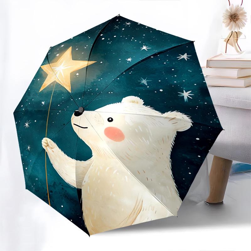Polar Bear, Star- Automatic Umbrella, Four Seasons Portable Folding Umbrella, Suitable for Men and Women, Travel, Daily Compact Umbrella, Ou