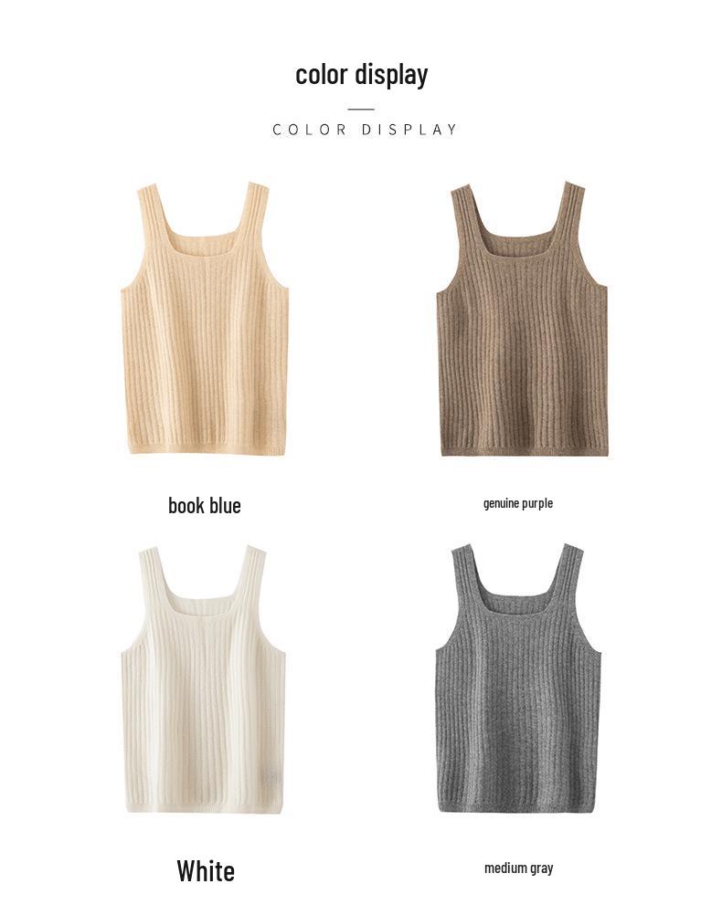 Lekasha Women's 100% Pure Cashmere U-Neck Ribbed Knit Camisole