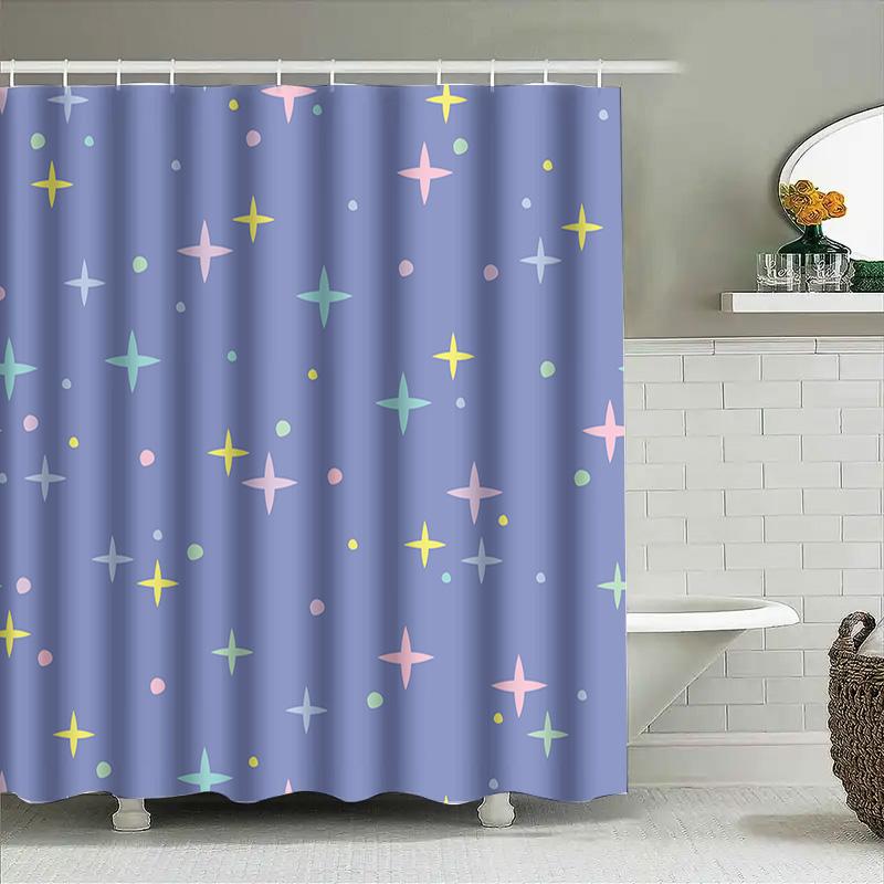 Blue Shower Curtain With Pastel Stars For Bathroom Decor Waterproof Fabric Custom Size Available