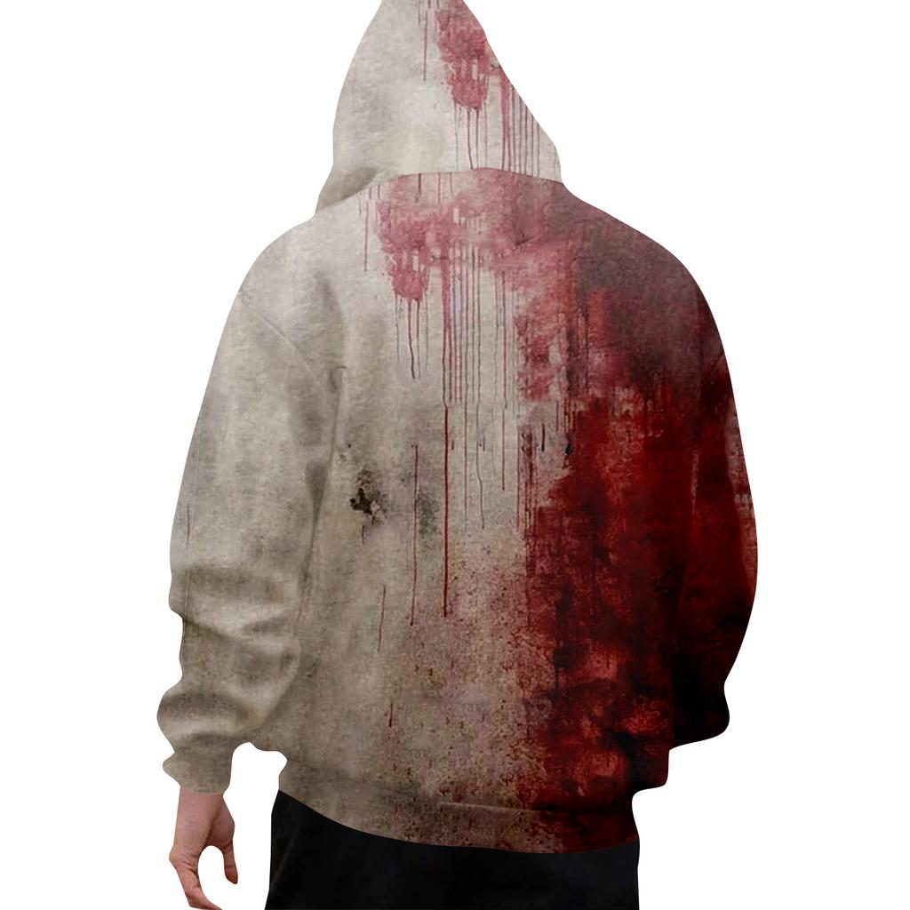Halloween Blood-stained Print Men's Loose Hooded Sweatshirt