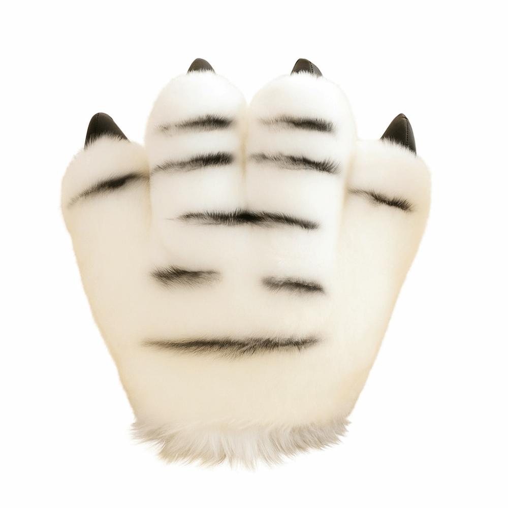 Fluffy Texture Plush Gloves Striped Design Costume Mittens Cosplay Costume Accessories
