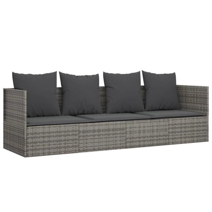 VidaXL Outdoor Lounge Bed with Cushions Grey Woven Resin 319564