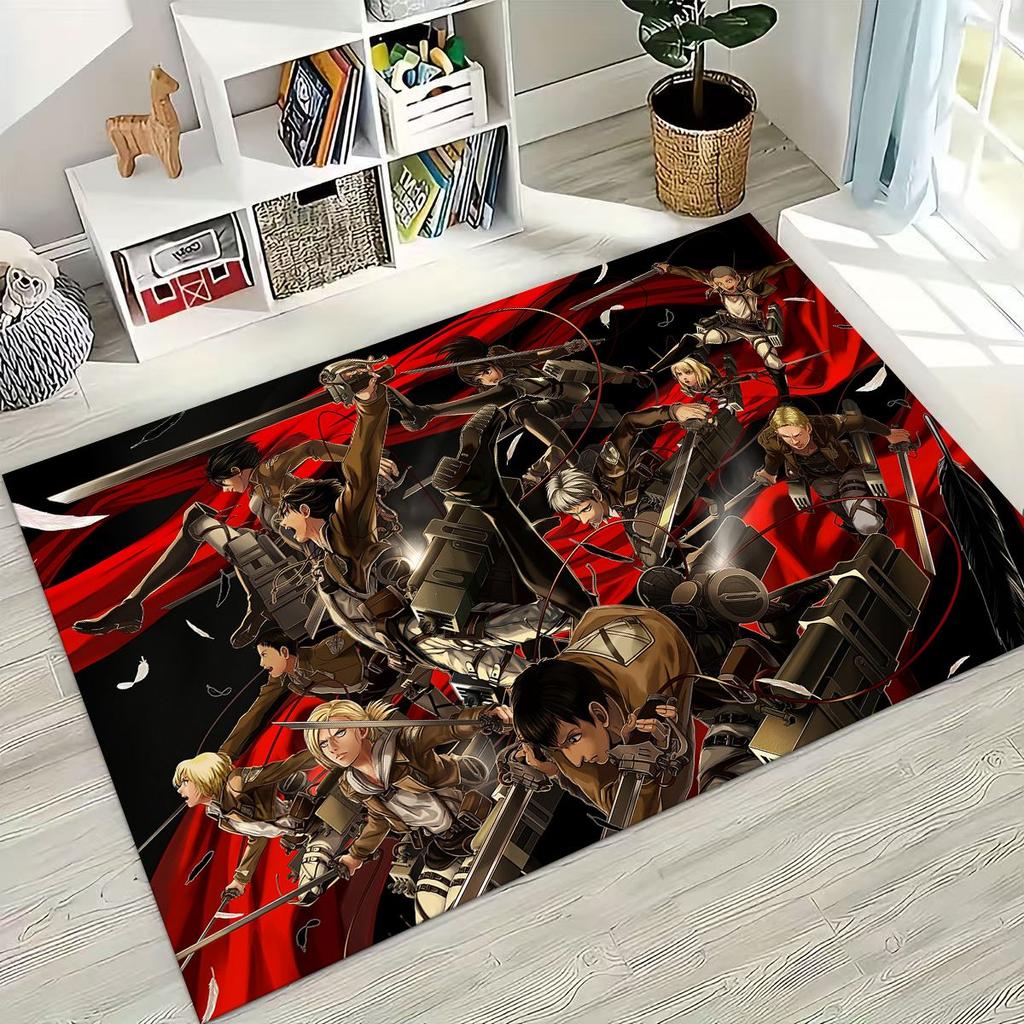 2026 New Anime Attack on Titan Eren Mikasa Cartoon Rug for Bedroom Living Room Sofa Home Doormat Decor,Kids Non-slip Floor Mat