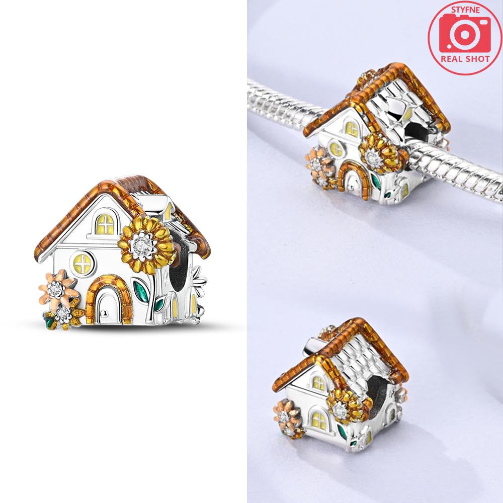 Original Charms Copper Creative Sunflower Flowers House Beads Fit Charms Plata Bracelets For Women Jewelry Making Gifts