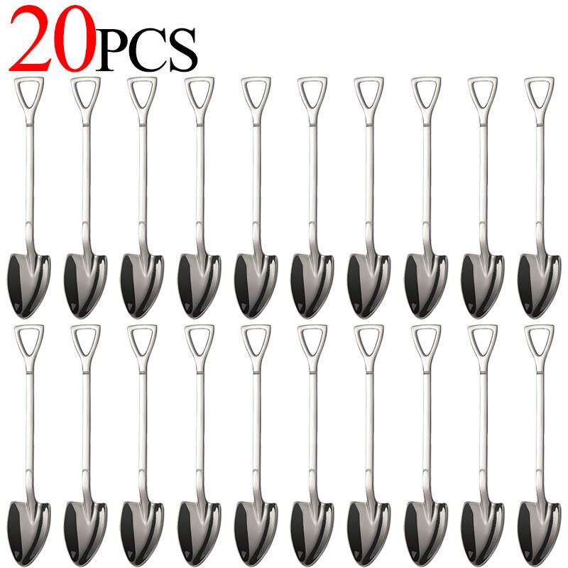 20/1Pcs Stainless Steel Shovel Spoon Gold Silver Coffee Spoons Ice Cream Dessert Scoops Teaspoon Kitchen Tableware Cutlery Set