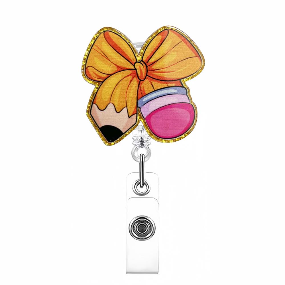 Bow Cherry Acrylic Badge Holder Sparkling Powder Medical Theme Retractable Pull Badge Reel Id Lanyard Name Tag Card Badge Holder