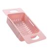 Sink Colander Strainer Basket Household Plastic Stretchable Bowl Drain Storage Rack for Kitchen Pink