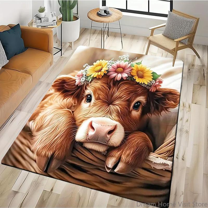 15 Size Highland Cow Printed Carpet Rugs for Home Living Room Bedroom Sofa Doormat Decor,kids Area Rug Non-slip Floor Mat