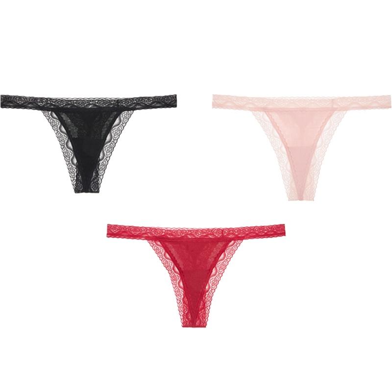 FINETOO Sexy Thongs Low-Rise Lace G-string Panties Women Cotton T-Back Underwear S-XL Female Bikin Underpants Lingerie