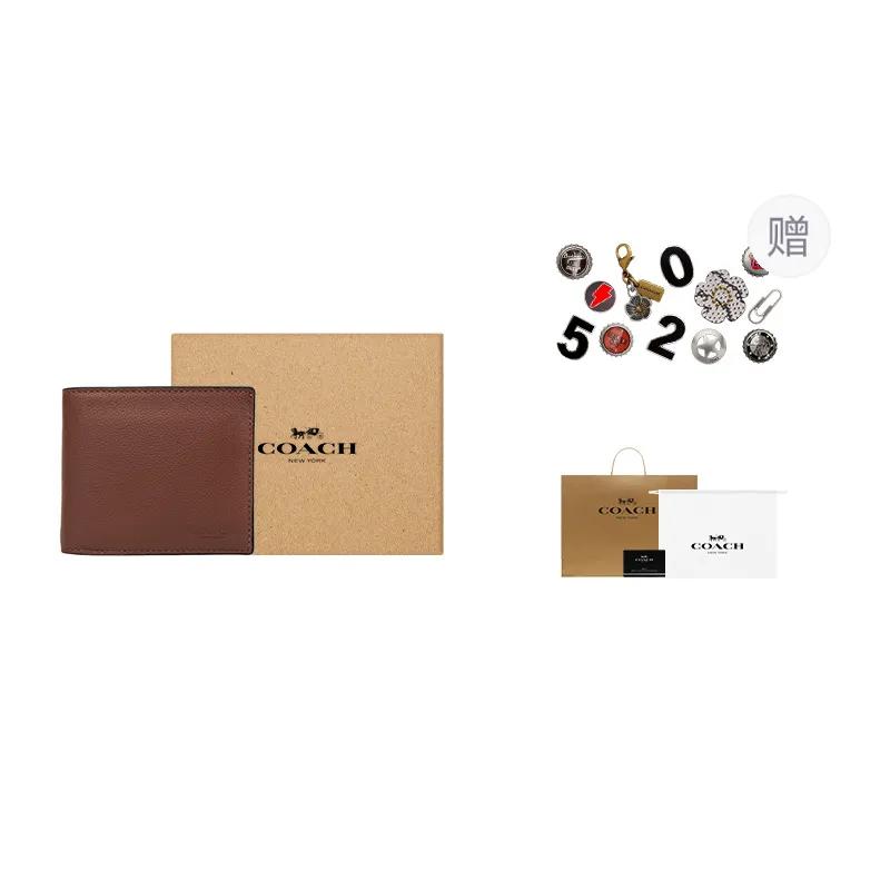 Coach 3 IN 1 Wallet Litchi Grain Cow Leather 3 In 1 Wallet Men's Dark Brown (Unisex) Wallets 74991 CWH