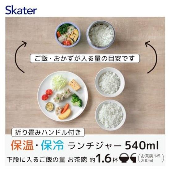 Skater Insulated Bento Box Bowl Type 540ml Women 2-Tier Lunch Jar Folding Handle Antibacterial Lilac Gray LDNO6AG-A