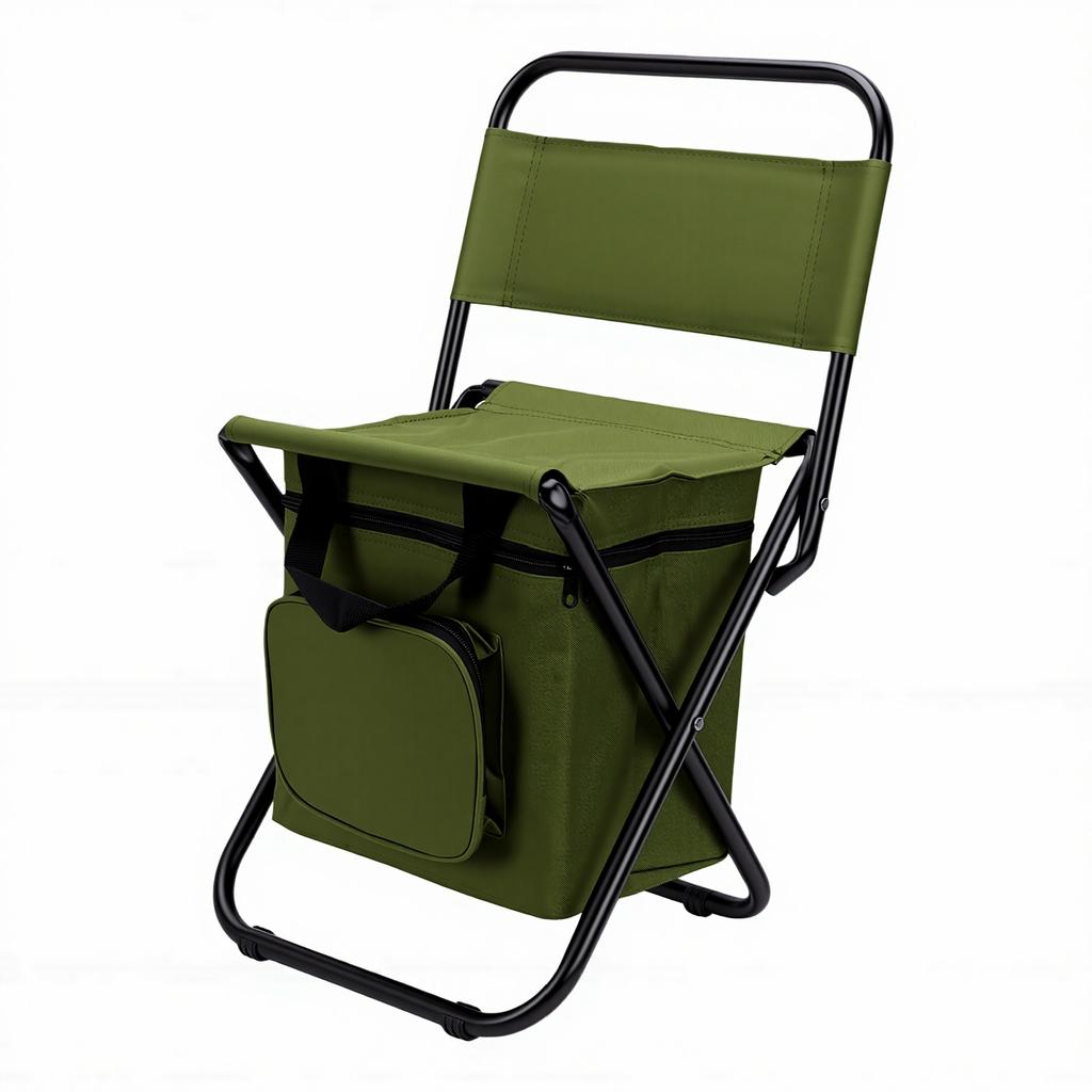 Fishing Chair with Cooler Bag OD Green 220.46lb Load Bearing Portable Foldable Fishing Backrest Stool for Outdoor