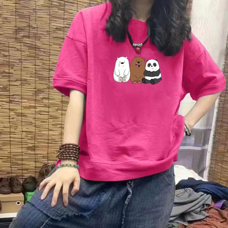 Women's 100% Cotton Casual Print Top - Short Sleeve, Loose Fit, Plus Size, Trendy Design