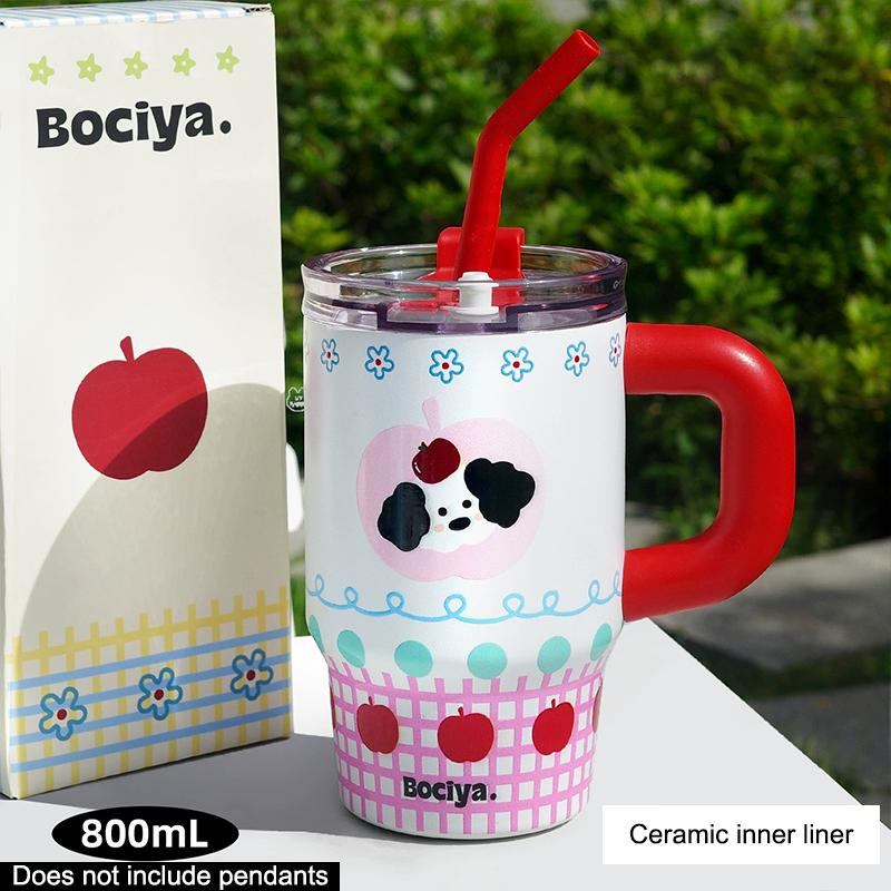 

Kawaii Cat Stainless Steel Vacuum Insulated Tumbler With Lid Straw For Water Iced Tea Coffee Juice Large Car Thermos Mug 1200Ml as the picture