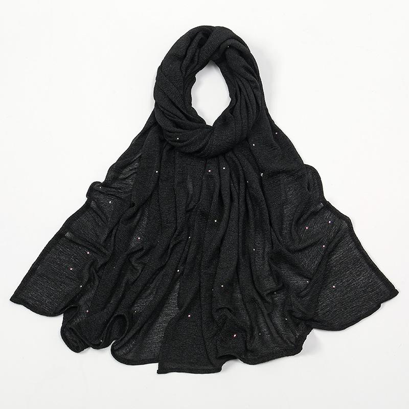 

Hot-selling solid color hemp wrinkle gypsy star hot diamond headscarf in the Middle East, women s new wrinkle feel monochrome simple long towel 200cm