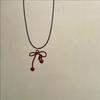 Leather Rope Clavicle Chain Bow Red Necklace Y2K Sweater Chain  For Women Girls