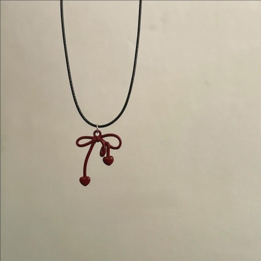 Leather Rope Clavicle Chain Bow Red Necklace Y2K Sweater Chain  For Women Girls
