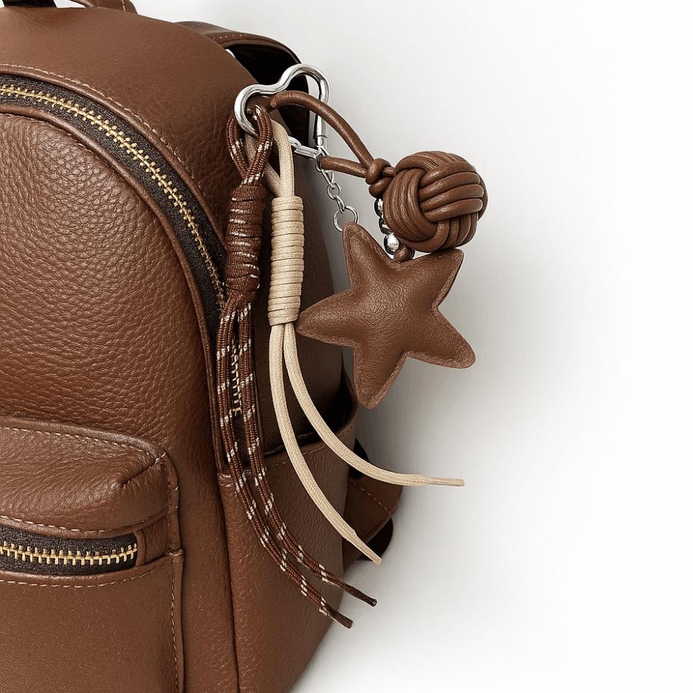 Hanging Leather Star Keychain Woven Rope Star and Ball Pendant  Small Gifts