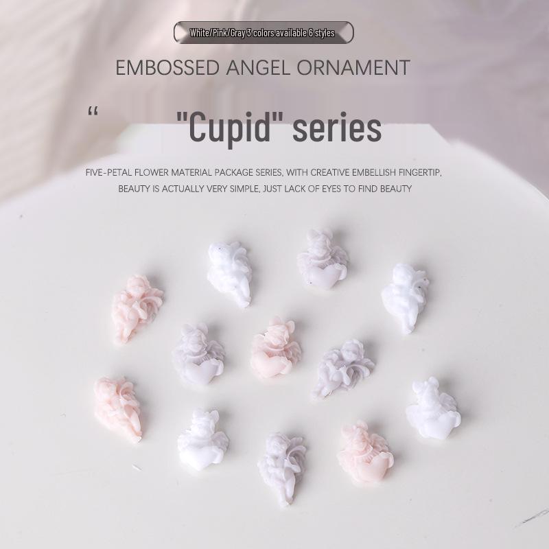 

Baroque Angel Resin Heart Cupid Doll Nail Art Decorations - 5pcs Retro White DIY Accessories