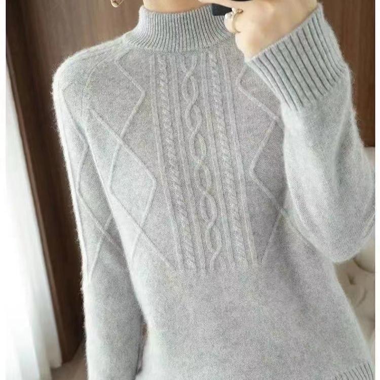 Half Turtleneck Sweater for Women Solid Color Casual Warm Knitted Sweater Thickened Loose Long-sleeved Pullover Autumn and Winter
