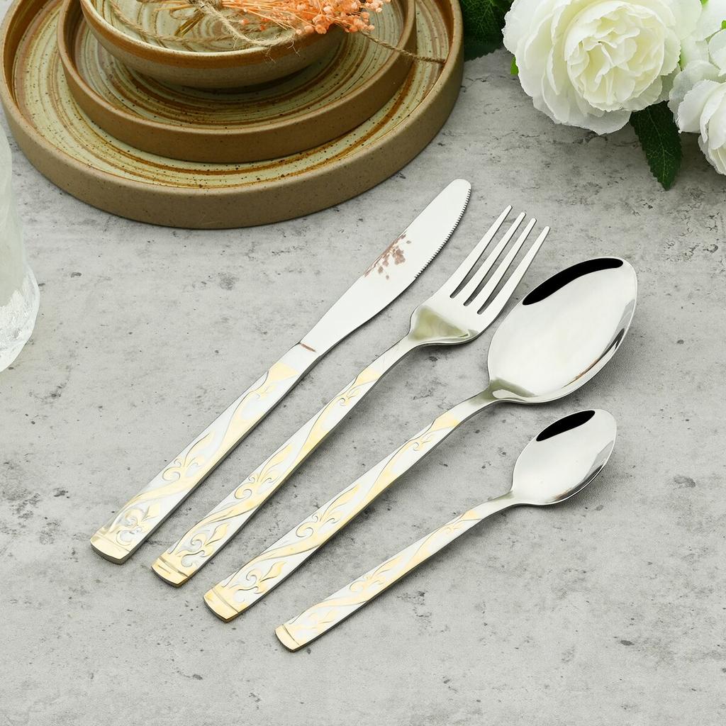 16Pcs 304 Stainless Steel Dinner Tableware Coffee Spoon Knife Fork Dinnerware Flatware Set Gold Cutlery Set Kitchen Silverware