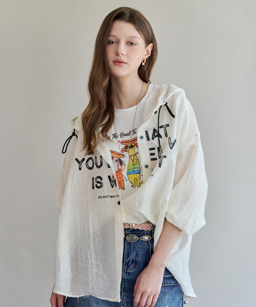 MAXZA Lettering Sheer Loose Fit Hoodie