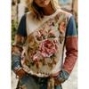 Mode Automnale Confortable Décontractée Polyvalente Ample pour Femmes T-shirts à Manches Longues Imprimés Multicolores à Col Rond